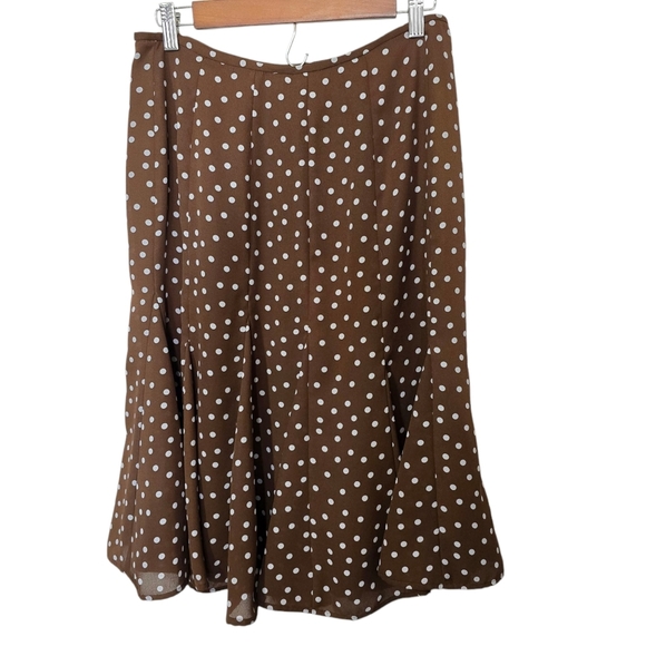 Vintage Polkadot White and Brown Midi A-Line Skirt - Picture 2 of 6